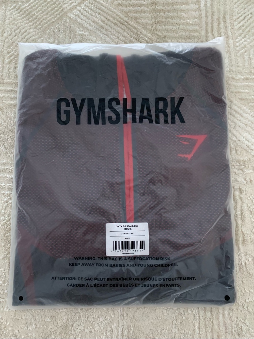 Gymshark Onyx 5.0 Seamless Hoodie Black/Carmine Red Men's LARGE NEW Muscle Fit